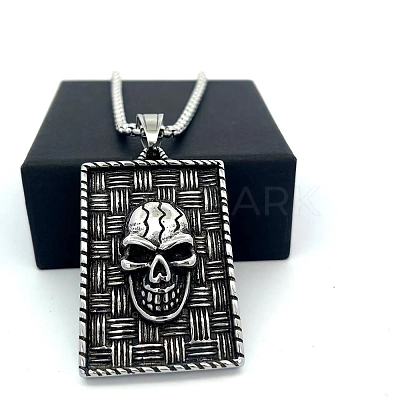 Vintage Punk 304 Stainless Stee Skull Medal Pendant Necklaces for Men TO1001-1