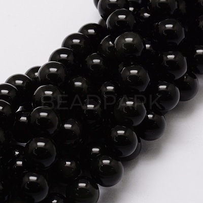Natural Obsidian Round Beads Strands X-G-E329-6mm-37-1