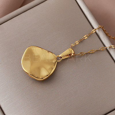 Vintage Style 304 Stainless Steel and Synthetic Turquoise Textured Disc Pendant Necklaces for Women JC9668-1