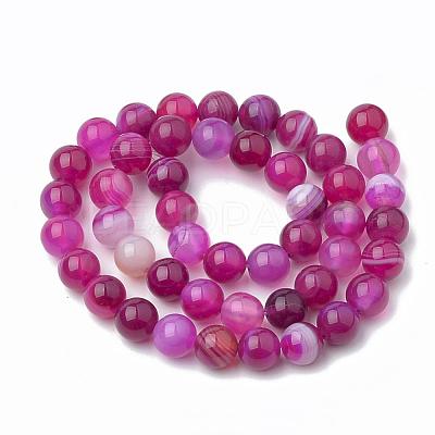 Dyed Natural Striped Agate/Banded Agate Round Bead Strands G-R342-6mm-04-1