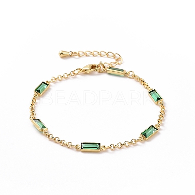 Rectangle Cubic Zirconia Chain Bracelets BJEW-G654-02G-03-1