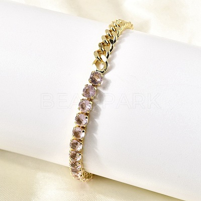 Brass Micro Pave Cubic Zirconia Square Link Chain Bracelets BJEW-L460-005G-1