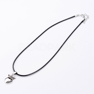 Antique Silver Alloy Heart Waxed Cord Pendant Necklaces NJEW-J054-02-1