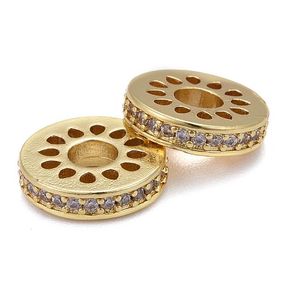 Hollow Brass Micro Pave Clear Cubic Zirconia Beads KK-P192-03G-1