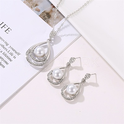 Teardrop Alloy Crystal Rhinestone Stud Dangle Earrings & Pendant Necklaces Sets WGE0910-02-1