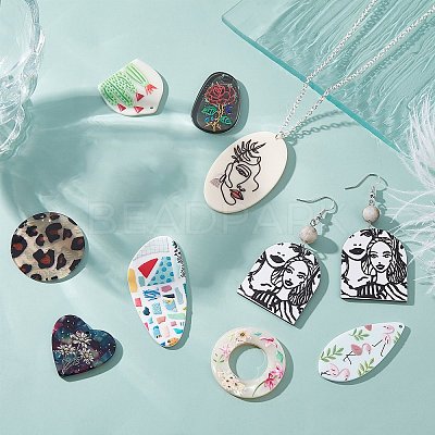 24Pcs 12 Style Cellulose Acetate(Resin) Pendants KY-PH0001-10-1