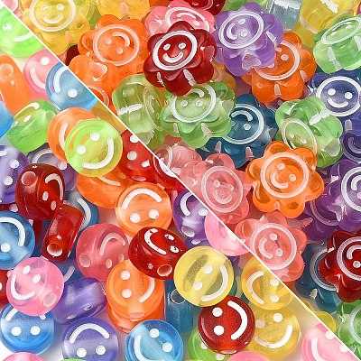 100Pcs Smiling Face Transparent Acrylic Beads MACR-YW0003-47A-1