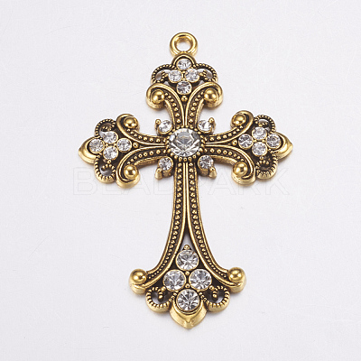 Alloy Rhinestone Cross Big Pendants ALRI-1475-AG-RS-1