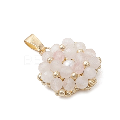 Natural Rose Quartz Faceted Round Cluster Flower Pendants PALLOY-MZ01197-08-1