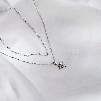 Stainless Steel Pave Clear Cubic Zirconia Star Pendant Double Layer Necklaces for Women's Daily Wear HB1579-1-1