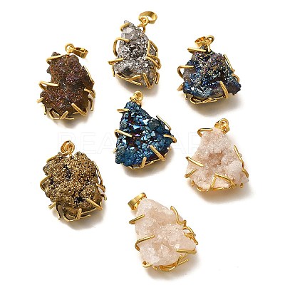 Electroplated Natural Druzy Agate Pendants G-K338-45G-1