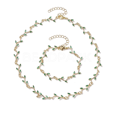Cubic Zirconia Branch Links Bracelets & Necklaces Sets SJEW-JS01294-1