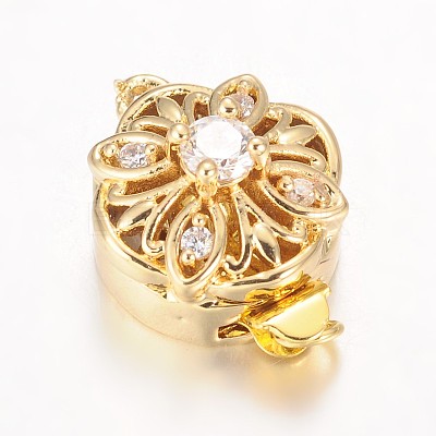 Hollow Flower Rack Plating Brass Micro Pave Cubic Zirconia Box Clasps KK-L141-14-NR-1