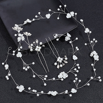 1Pc Wedding Bridal Flower Pearl Headband Hair Vine OHAR-GO0001-07-1