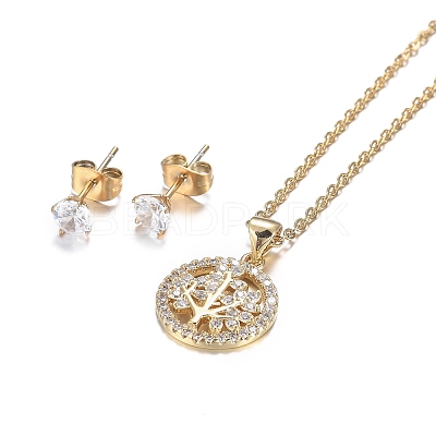 304 Stainless Steel Rhinestone Jewelry Sets SJEW-H301-04G-1