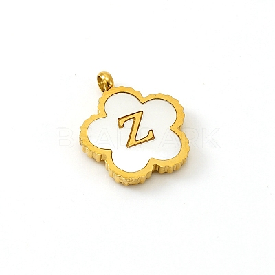 Golden Tone Stainless Steel Pave White Shell Letter Flower Charms PW-WGC5230-26-1
