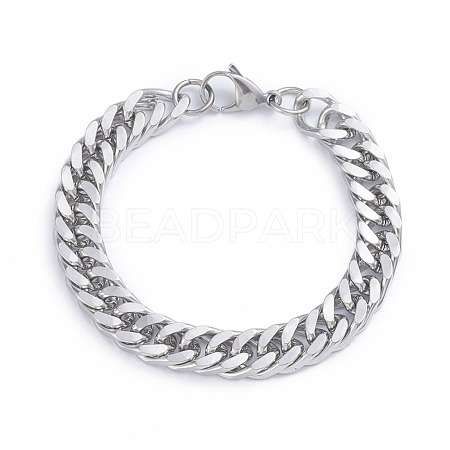 Tarnish Resistant Men's 304 Stainless Steel Diamond Cut Cuban Link Chain Bracelets BJEW-L673-002C-P-1