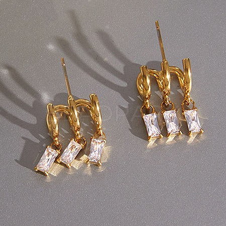304 Stainless Steel Cubic Zirconia Dangle Stud Earrings for Women SA-CBA183D-11A-G-1