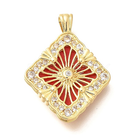 Brass Micro Pave Cubic Zirconia Acrylic Pendants ZIRC-D275-02G-02-1