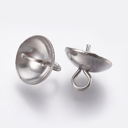 201 Stainless Steel Cup Pearl Peg Bails Pin Pendants STAS-P196-07-1