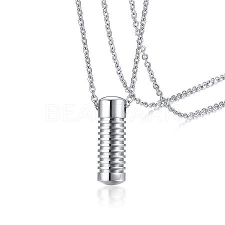 Tarnish Resistant Grooved Column Urn Ashes Pendant Necklace BOTT-PW0001-080P-1