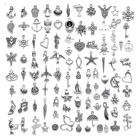 100Pcs 100 Style Tibetan Style Alloy Pendants FIND-YW0001-48-1