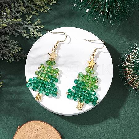 Christmas Tree Handmade Glass Seed Beads Dangle Earrings EJEW-MZ00489-1