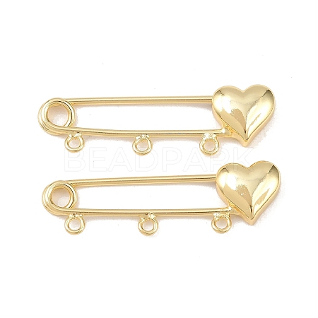 Heart Brass Brooch Findings KK-Z132-01G-01-1