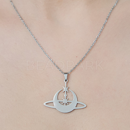 Non-Tarnish 201 Stainless Steel Planet Pendant Necklace NJEW-OY002-30-1