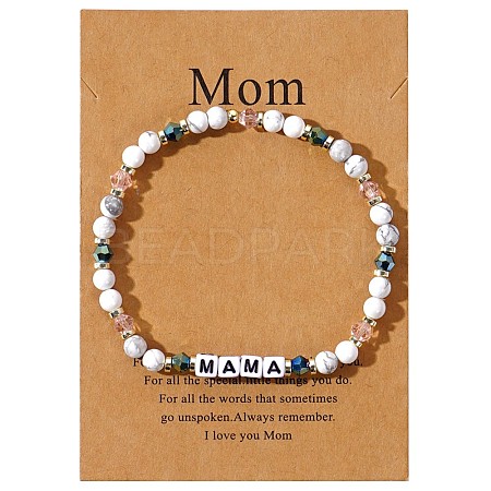 Mother's Day Dyed Synthetic Turquoise & Glass Beads Stretch Bracelets LS-SK3516-8-1