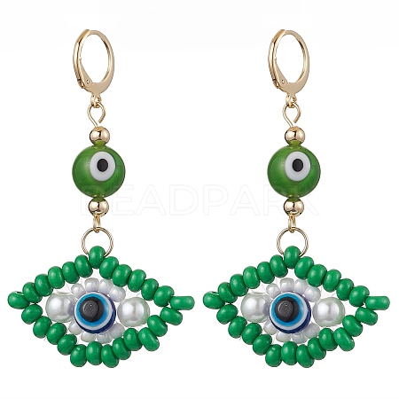 Glass Seed Bead Evil Eye Hoop Earrings EJEW-MZ00272-02-1