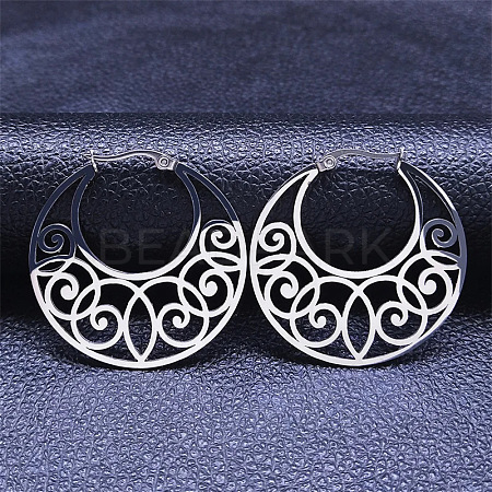 Non-Tarnish 304 Stainless Steel Hollow Moon Hoop Earrings EJEW-P248-04P-1