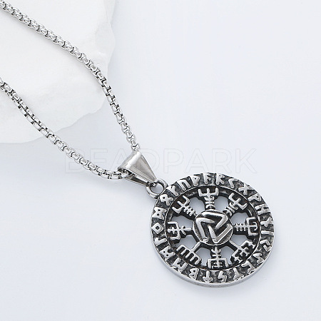 Vintage 304 Stainless Steel Pirate Rune Viking Compass Pendant Necklaces for Men Women LS-AZ8972-1