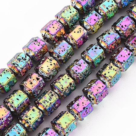 Electroplated Natural Lava Rock Beads Strands G-T114-71E-1
