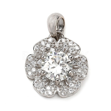 925 Sterling Silver  Moissanite Rhinestone Flower Charms STER-D308-01A-P-1
