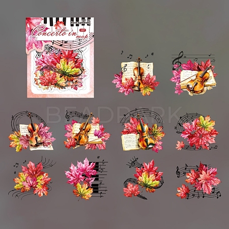 10Pcs 10 Styles Musical Maple Leaf Waterproof PET Plastic Self-Adhesive Decorative Stickers PW-WG52866-02-1