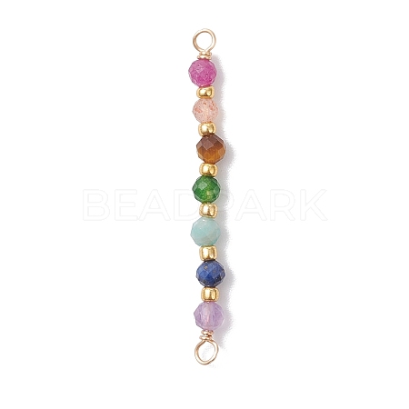 Chakra Natural TaiWan Jade & Amethyst & Lapis Lazuli & Amazonite & Tiger Eye & Sunstone & Ruby Faceted Round Beaded Connector Charms PALLOY-JF04565-02-1