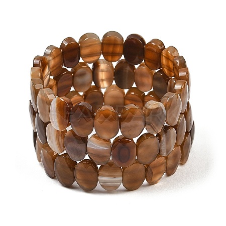 Dyed & Heated Natural Agate Oval Beaded Stretch Bracelet G-E010-01-34-1