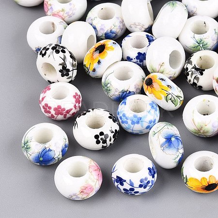 Printed Handmade Porcelain European Beads PORC-Q007-12-1