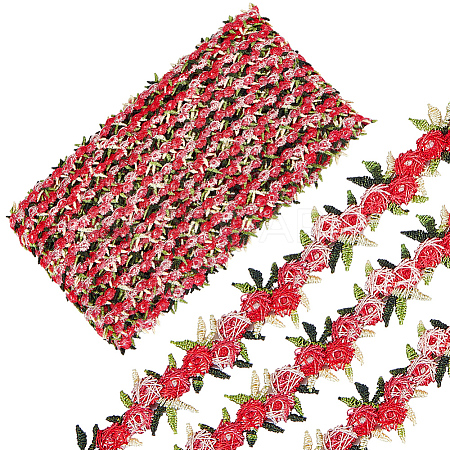 15 Yards Flower Polyester Embroidery Lace Ribbon OCOR-WH0070-77F-1