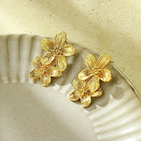304 Stainless Steel Flower Stud Earrings for Women EJEW-U023-09G-1