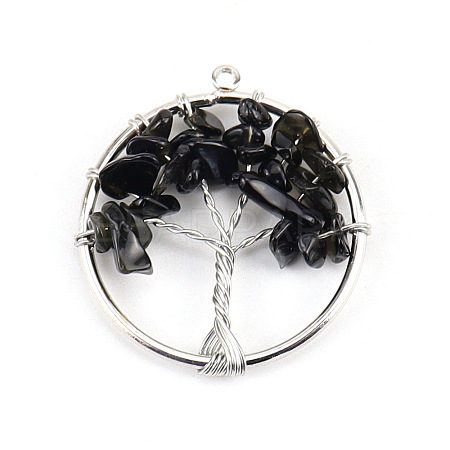 Natural Obsidian Tree fo Life Pendants WG82707-17-1