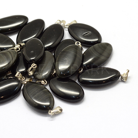 Horse Eye Dyed & Heated Natural Black Agate Pendants G-Q363-09-1