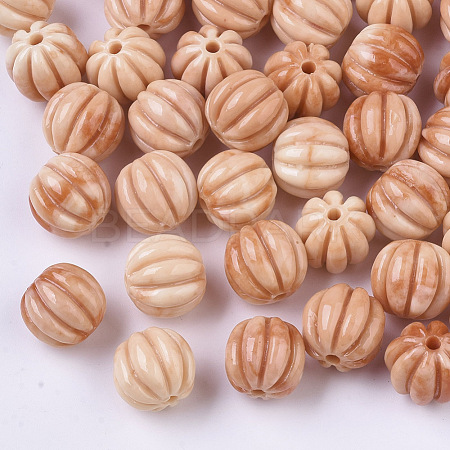 Synthetic Coral Corrugated Melon Beads CORA-R017-27-B08-1