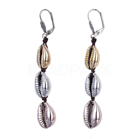 Electroplated Cowrie Shell Beads Dangle Earrings EJEW-JE03143-1