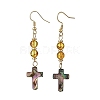Natural Amber & Abalone Shell/Paua Shell Beads Dangle Earrings EJEW-JE07315-03-3