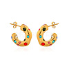 304 Stainless Steel Rhinestone C-Shaped Stud Earrings FS-WGCE1EF-02-2