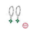 Anti-Tarnish Rhodium Plated Platinum 925 Sterling Silver Flower Dangle Hoop Earrings IN9619-02-1