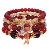 4Pcs 4 Styles Bohemian Style Alloy Glass Round Beaded Stretch Bracelets FS-WG80D8B-01-2