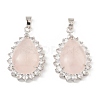 Natural Rose Quartz & Rhinestone Pendants G-K338-31P-07-1